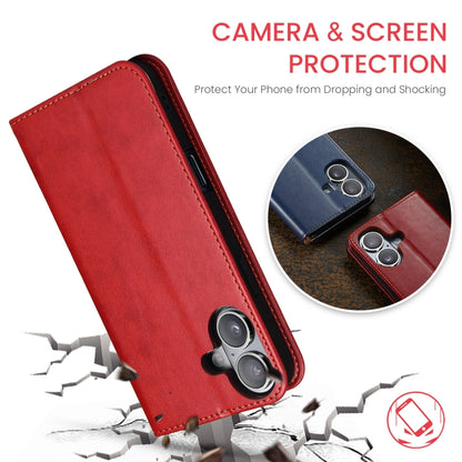 For iPhone 16 Plus Fierre Shann PU Genuine Leather Texture Phone Case(Red) by FIERRE SHANN
