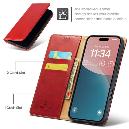 For iPhone 16 Plus Fierre Shann PU Genuine Leather Texture Phone Case(Red) by FIERRE SHANN