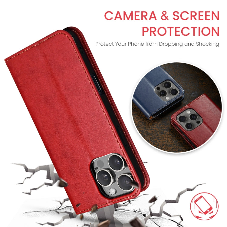 For iPhone 16 Pro Fierre Shann PU Genuine Leather Texture Phone Case(Red) by FIERRE SHANN