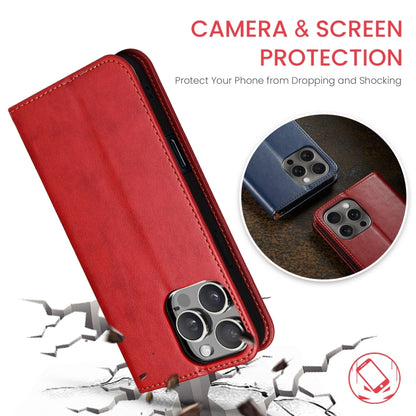 For iPhone 16 Pro Fierre Shann PU Genuine Leather Texture Phone Case(Red) by FIERRE SHANN