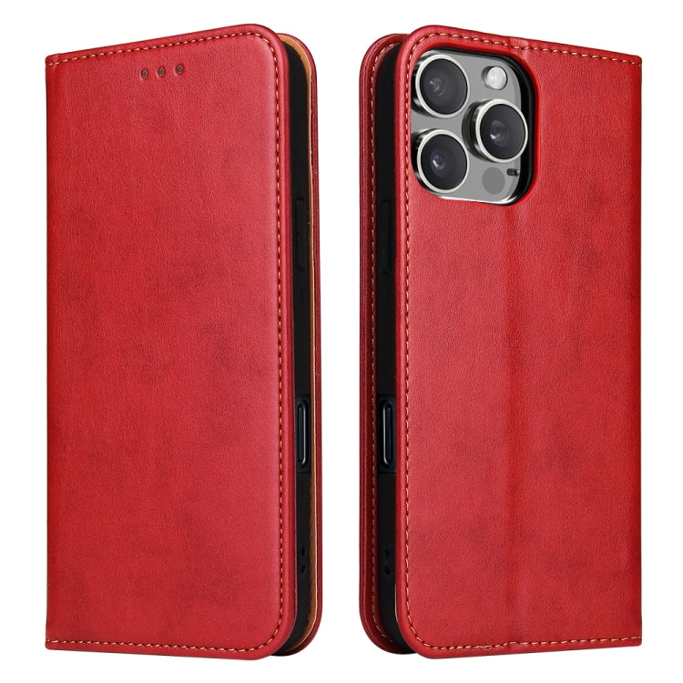 For iPhone 16 Pro Max Fierre Shann PU Genuine Leather Texture Phone Case(Red) by FIERRE SHANN