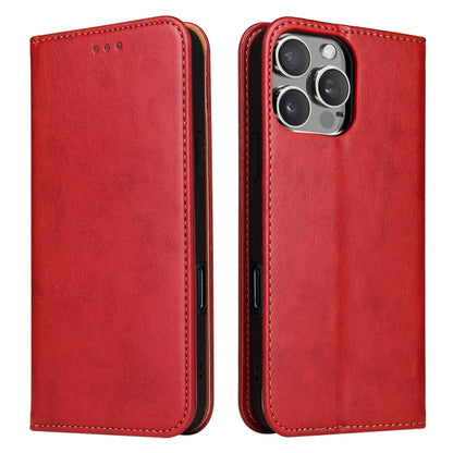 For iPhone 16 Pro Max Fierre Shann PU Genuine Leather Texture Phone Case(Red) by FIERRE SHANN