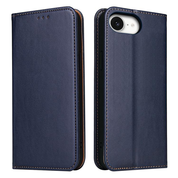 For iPhone 16e Fierre Shann PU Genuine Leather Texture Phone Case(Blue) by FIERRE SHANN