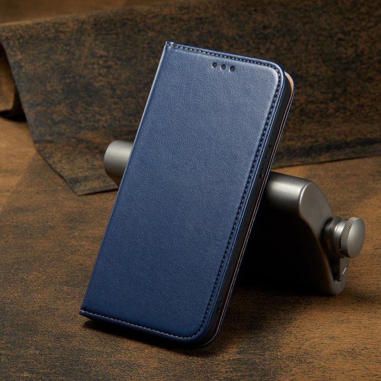 For iPhone 16e Fierre Shann PU Genuine Leather Texture Phone Case(Blue) by FIERRE SHANN
