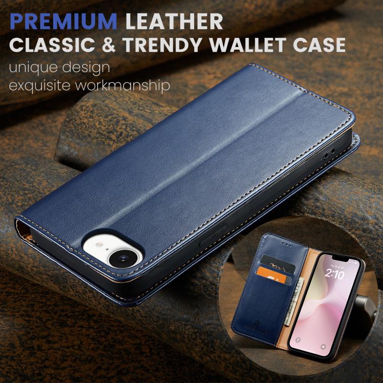 For iPhone 16e Fierre Shann PU Genuine Leather Texture Phone Case(Blue) by FIERRE SHANN