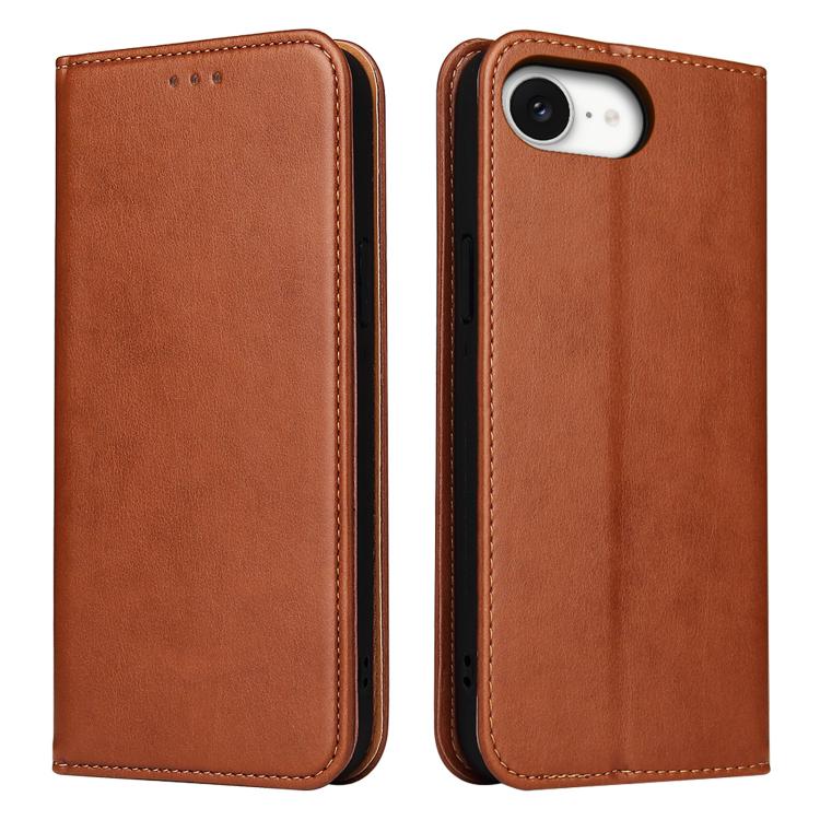 For iPhone 16e Fierre Shann PU Genuine Leather Texture Phone Case(Brown) by FIERRE SHANN