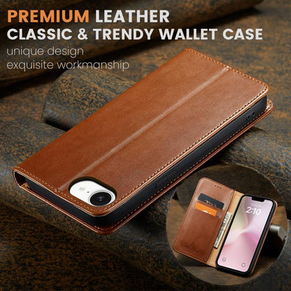 For iPhone 16e Fierre Shann PU Genuine Leather Texture Phone Case(Brown) by FIERRE SHANN