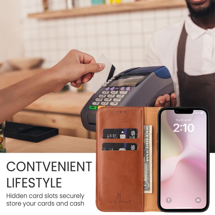 For iPhone 16e Fierre Shann PU Genuine Leather Texture Phone Case(Brown) by FIERRE SHANN