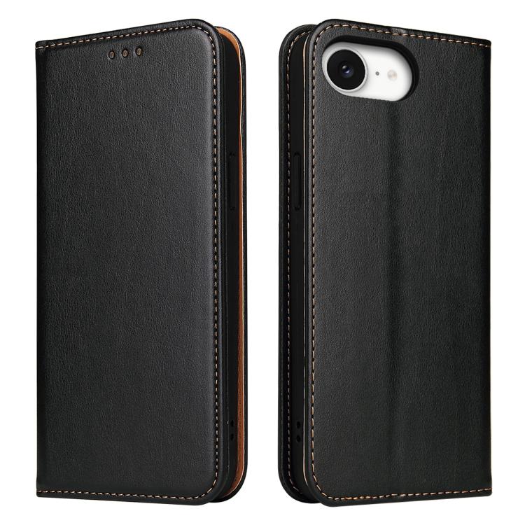 For iPhone 16e Fierre Shann PU Genuine Leather Texture Phone Case(Black) by FIERRE SHANN