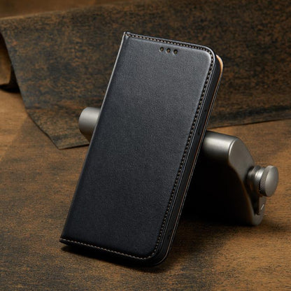 For iPhone 16e Fierre Shann PU Genuine Leather Texture Phone Case(Black) by FIERRE SHANN