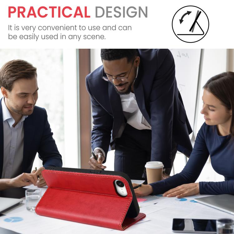 For iPhone 16e Fierre Shann PU Genuine Leather Texture Phone Case(Red) by FIERRE SHANN