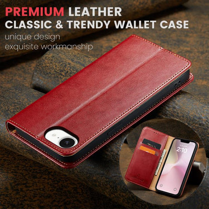 For iPhone 16e Fierre Shann PU Genuine Leather Texture Phone Case(Red) by FIERRE SHANN