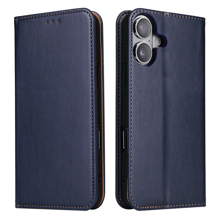 For iPhone 17 Fierre Shann PU Genuine Leather Texture Phone Case(Blue) by FIERRE SHANN
