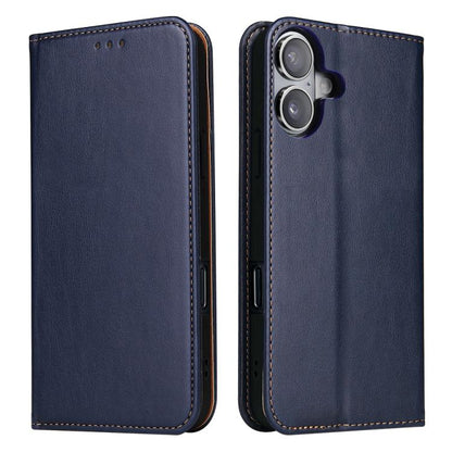 For iPhone 17 Fierre Shann PU Genuine Leather Texture Phone Case(Blue) by FIERRE SHANN