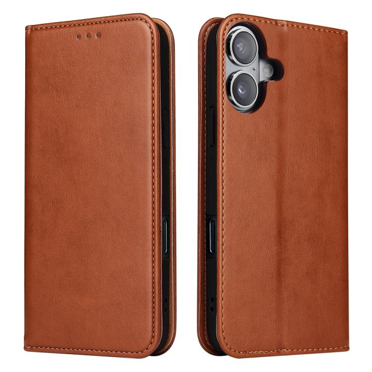 For iPhone 17 Fierre Shann PU Genuine Leather Texture Phone Case(Brown) by FIERRE SHANN