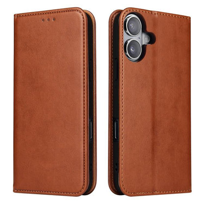 For iPhone 17 Fierre Shann PU Genuine Leather Texture Phone Case(Brown) by FIERRE SHANN