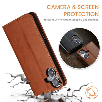 For iPhone 17 Fierre Shann PU Genuine Leather Texture Phone Case(Brown) by FIERRE SHANN