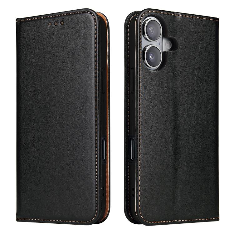 For iPhone 17 Fierre Shann PU Genuine Leather Texture Phone Case(Black) by FIERRE SHANN