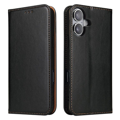 For iPhone 17 Fierre Shann PU Genuine Leather Texture Phone Case(Black) by FIERRE SHANN