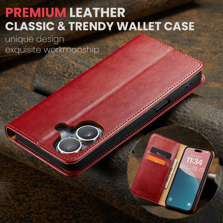 For iPhone 17 Fierre Shann PU Genuine Leather Texture Phone Case(Red) by FIERRE SHANN
