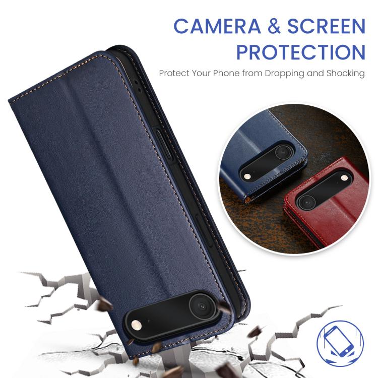 For iPhone Air Fierre Shann PU Genuine Leather Texture Phone Case(Blue) by FIERRE SHANN