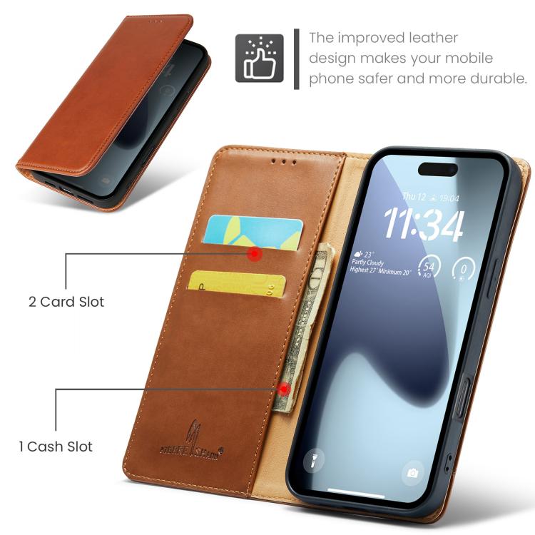 For iPhone Air Fierre Shann PU Genuine Leather Texture Phone Case(Brown) by FIERRE SHANN