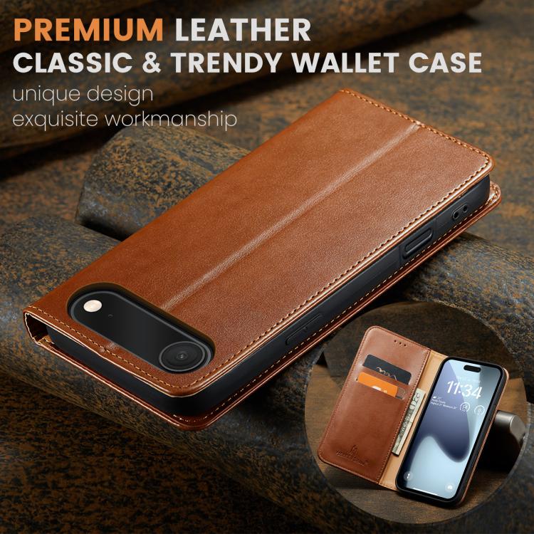 For iPhone Air Fierre Shann PU Genuine Leather Texture Phone Case(Brown) by FIERRE SHANN
