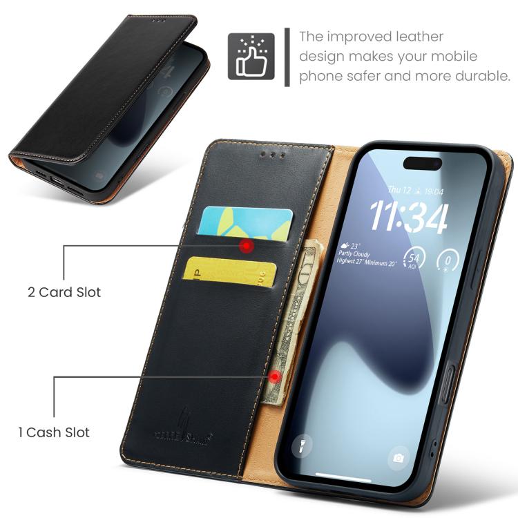 For iPhone Air Fierre Shann PU Genuine Leather Texture Phone Case(Black) by FIERRE SHANN