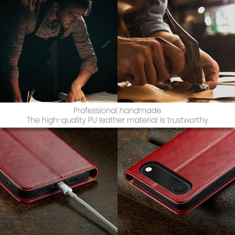 For iPhone Air Fierre Shann PU Genuine Leather Texture Phone Case(Red) by FIERRE SHANN
