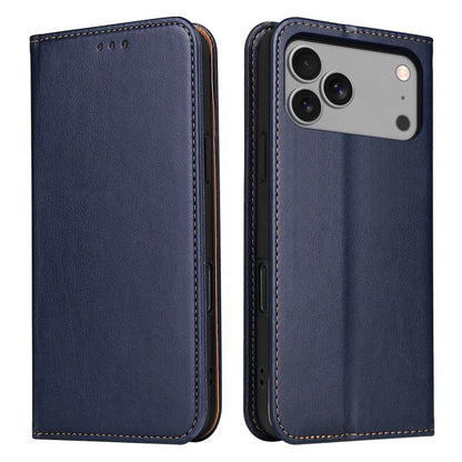 For iPhone 17 Pro Fierre Shann PU Genuine Leather Texture Phone Case(Blue) by FIERRE SHANN