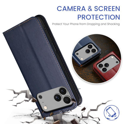 For iPhone 17 Pro Fierre Shann PU Genuine Leather Texture Phone Case(Blue) by FIERRE SHANN