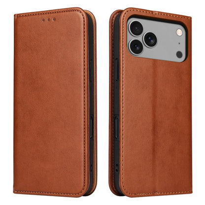 For iPhone 17 Pro Fierre Shann PU Genuine Leather Texture Phone Case(Brown) by FIERRE SHANN