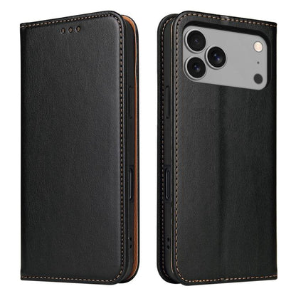 For iPhone 17 Pro Fierre Shann PU Genuine Leather Texture Phone Case(Black) by FIERRE SHANN