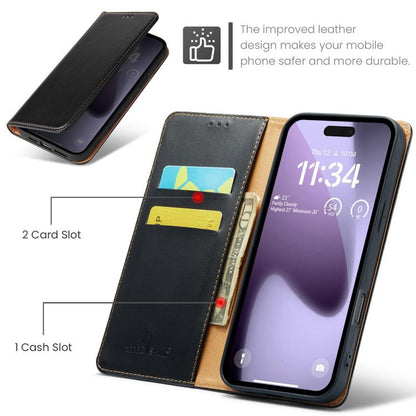 For iPhone 17 Pro Fierre Shann PU Genuine Leather Texture Phone Case(Black) by FIERRE SHANN