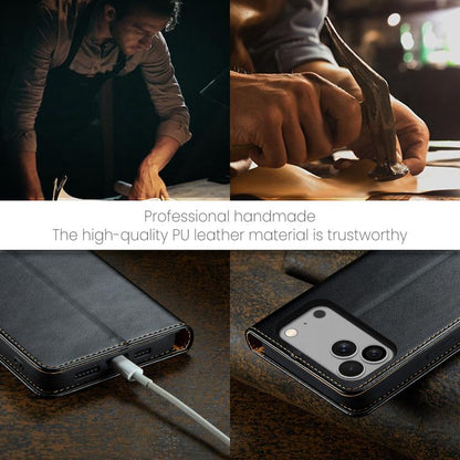 For iPhone 17 Pro Fierre Shann PU Genuine Leather Texture Phone Case(Black) by FIERRE SHANN