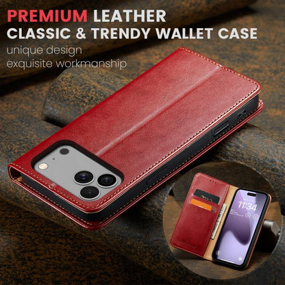 For iPhone 17 Pro Fierre Shann PU Genuine Leather Texture Phone Case(Red) by FIERRE SHANN