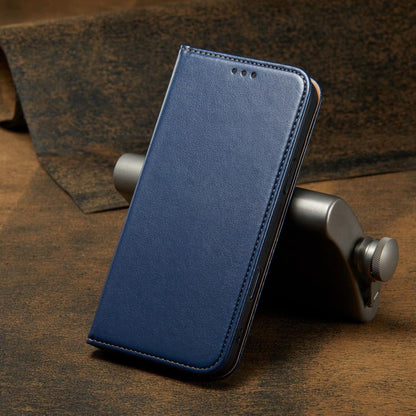 For iPhone 17 Pro Max Fierre Shann PU Genuine Leather Texture Phone Case(Blue) by FIERRE SHANN