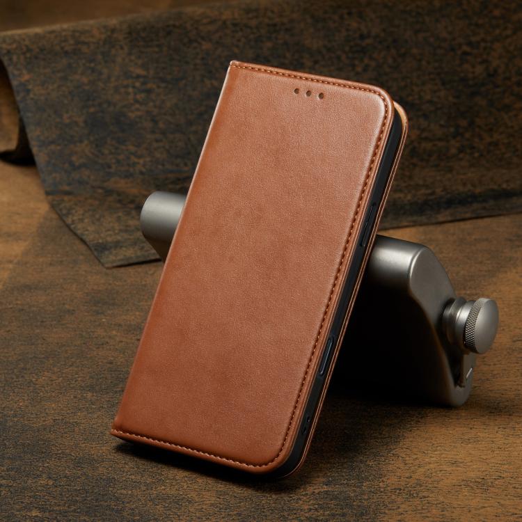 For iPhone 17 Pro Max Fierre Shann PU Genuine Leather Texture Phone Case(Brown) by FIERRE SHANN