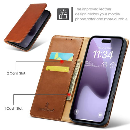 For iPhone 17 Pro Max Fierre Shann PU Genuine Leather Texture Phone Case(Brown) by FIERRE SHANN