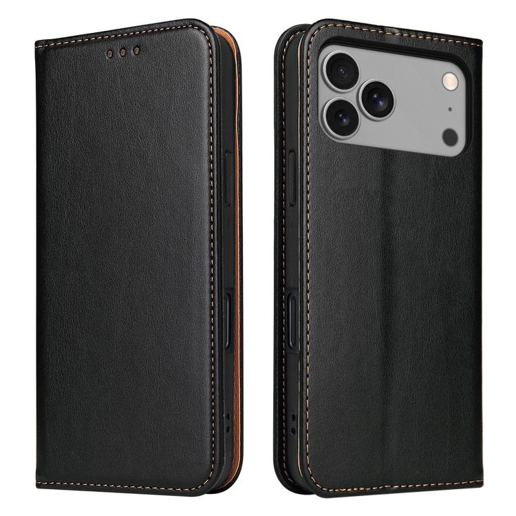 For iPhone 17 Pro Max Fierre Shann PU Genuine Leather Texture Phone Case(Black) by FIERRE SHANN