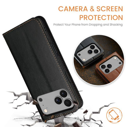 For iPhone 17 Pro Max Fierre Shann PU Genuine Leather Texture Phone Case(Black) by FIERRE SHANN