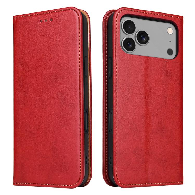 For iPhone 17 Pro Max Fierre Shann PU Genuine Leather Texture Phone Case(Red) by FIERRE SHANN
