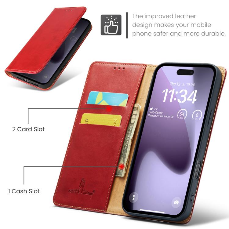 For iPhone 17 Pro Max Fierre Shann PU Genuine Leather Texture Phone Case(Red) by FIERRE SHANN