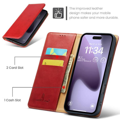 For iPhone 17 Pro Max Fierre Shann PU Genuine Leather Texture Phone Case(Red) by FIERRE SHANN