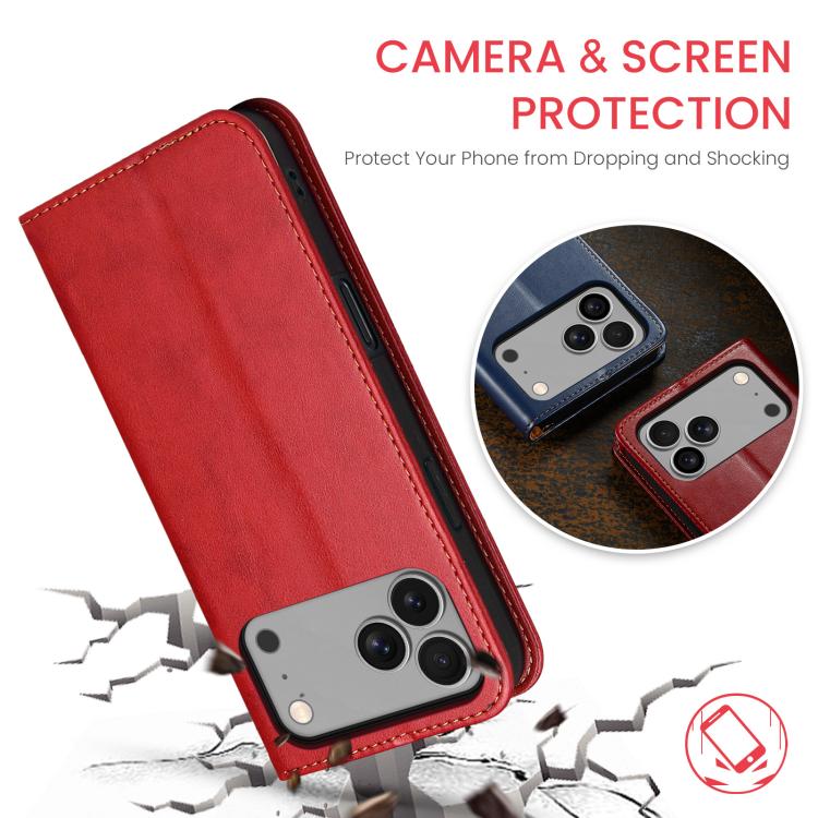For iPhone 17 Pro Max Fierre Shann PU Genuine Leather Texture Phone Case(Red) by FIERRE SHANN