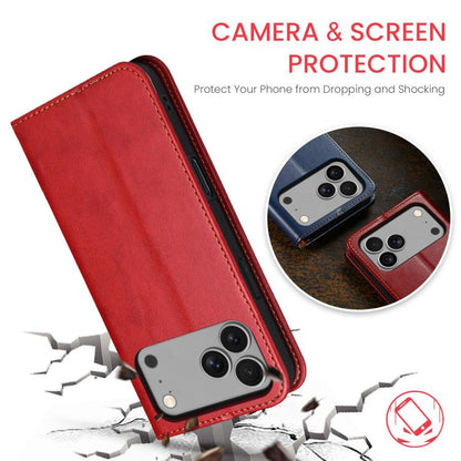 For iPhone 17 Pro Max Fierre Shann PU Genuine Leather Texture Phone Case(Red) by FIERRE SHANN
