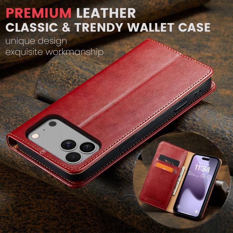 For iPhone 17 Pro Max Fierre Shann PU Genuine Leather Texture Phone Case(Red) by FIERRE SHANN