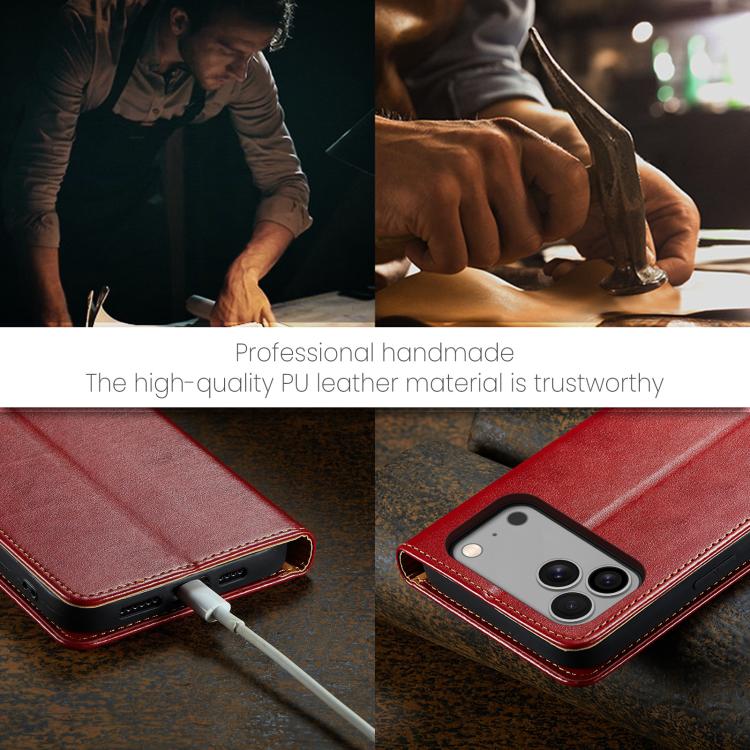 For iPhone 17 Pro Max Fierre Shann PU Genuine Leather Texture Phone Case(Red) by FIERRE SHANN