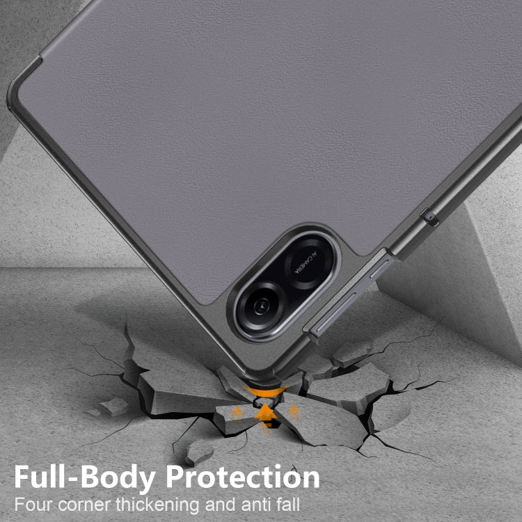 For Honor Pad X9 / X8 Pro 11.5 Custer Texture 3-Fold Holder Leather Smart Tablet Case(Grey) by bashfashion