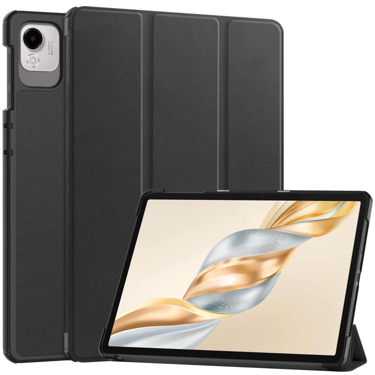 For Honor Pad X9 Pro Custer Texture 3-Fold Holder Leather Smart Tablet Case(Black) by bashfashion